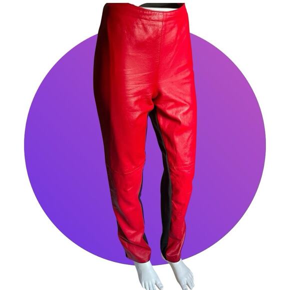 Vintage 90s Y2K Cache Red Leather & Black Knit Sexy Hawt Women's Pants Size 8 M - Picture 7 of 10